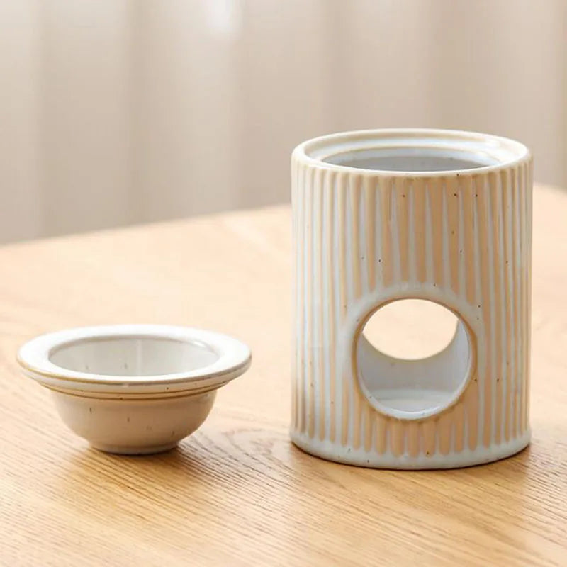 White Porcelain Ribbed Essential Oil Burner