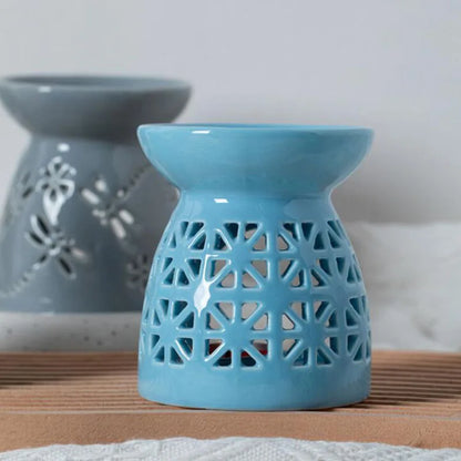 Solid Color Design Hollow Out Porcelain Essential Oil Burner