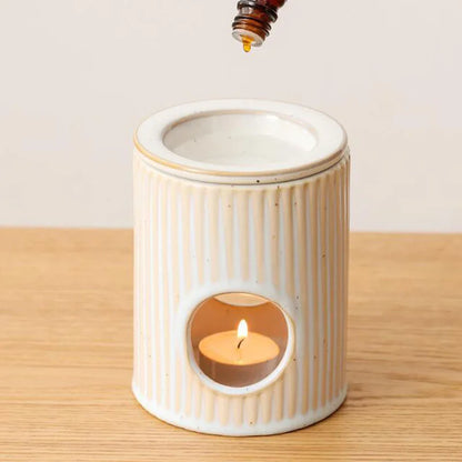 White Porcelain Ribbed Essential Oil Burner