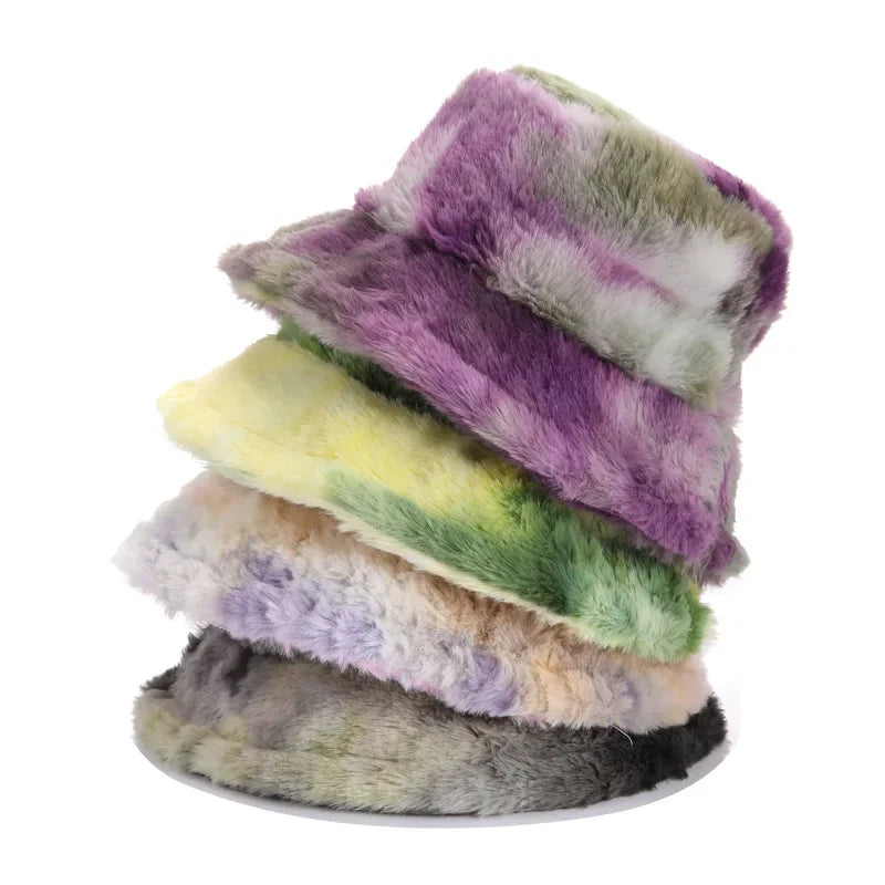 Moody Tie-Dye Fur Bucket Hat