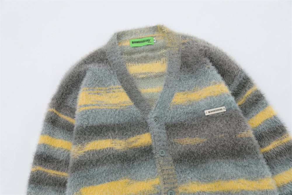 Washed Out Striped Fur Cardigan