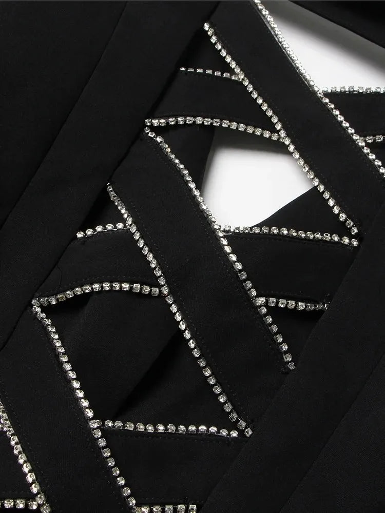 Black Backless Rhinestone Studded Criss-Cross Bow Blazer