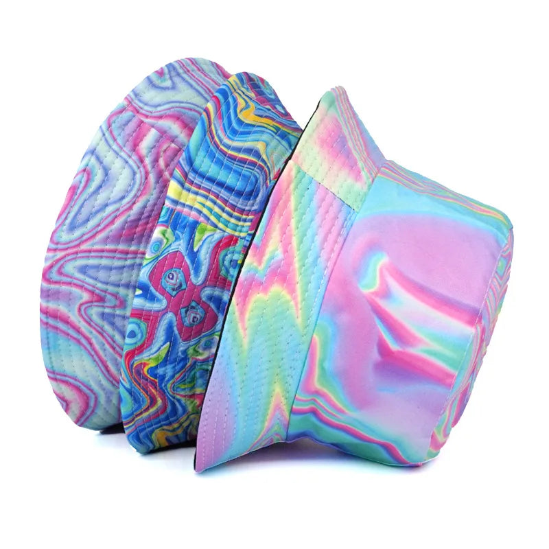 Pastel And Neon Tie-Dye Print Cotton Reversible Bucket Hat