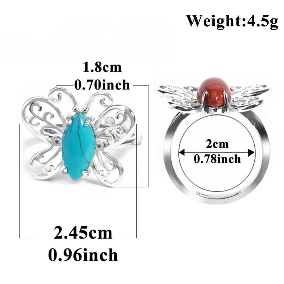 Silver Metal Butterfly Polished Marquise Crystal Ring