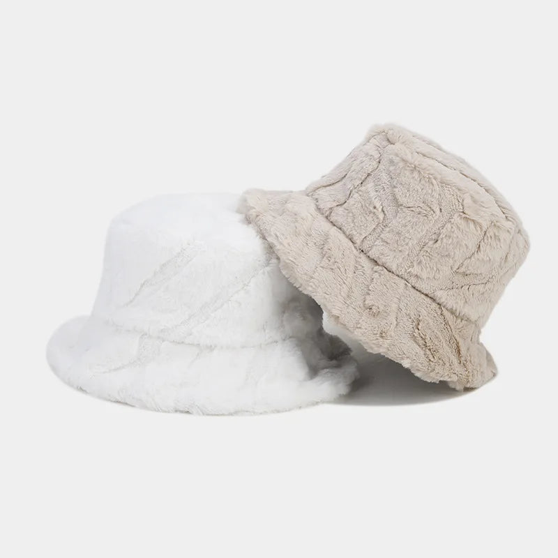 Solid Color Slash Fur Bucket Hat