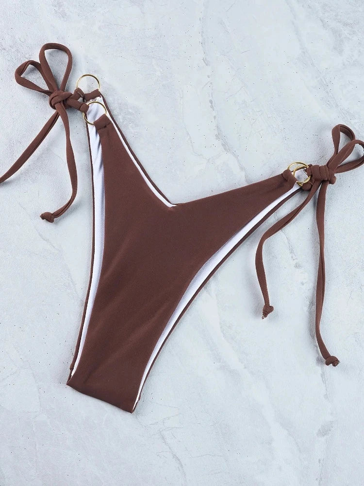 Brown Micro Strapless Ring Link Bikini