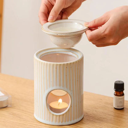 White Porcelain Ribbed Essential Oil Burner