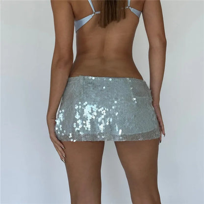 Solid Color Sequin Mini Skirt