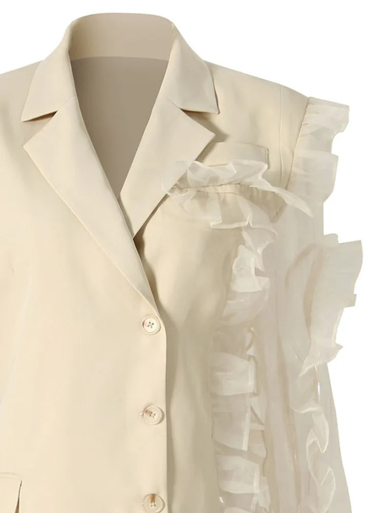 Beige One Ruffle Sleeve Blazer