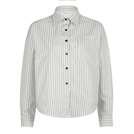 White Stripe Button Up Oversized Long Sleeve