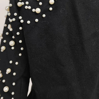 Black Pearl Studded Shoulder Double Breasted Blazer