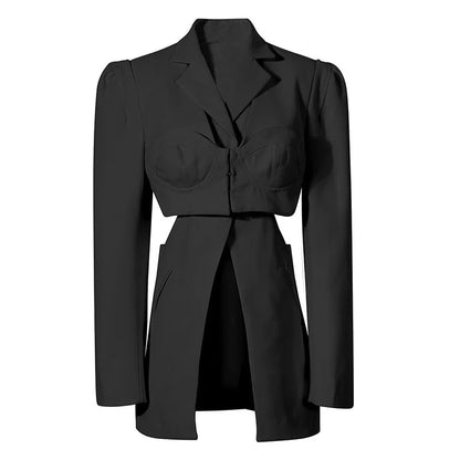 Neutral Bra Side Hollow Out Front Split Blazer