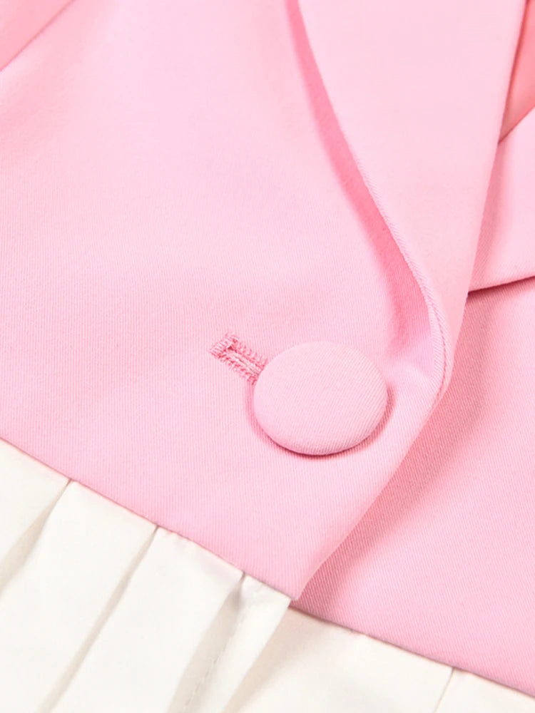 Pink White Pleated Bottom Blazer