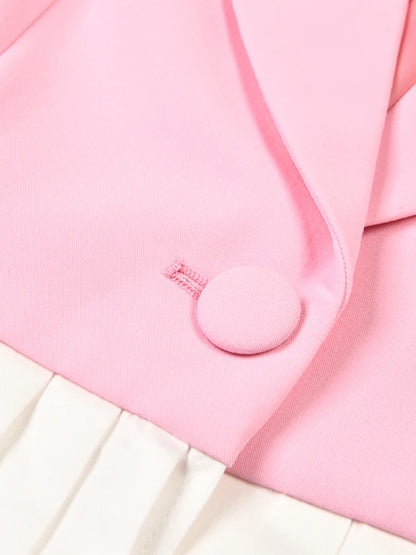 Pink White Pleated Bottom Blazer