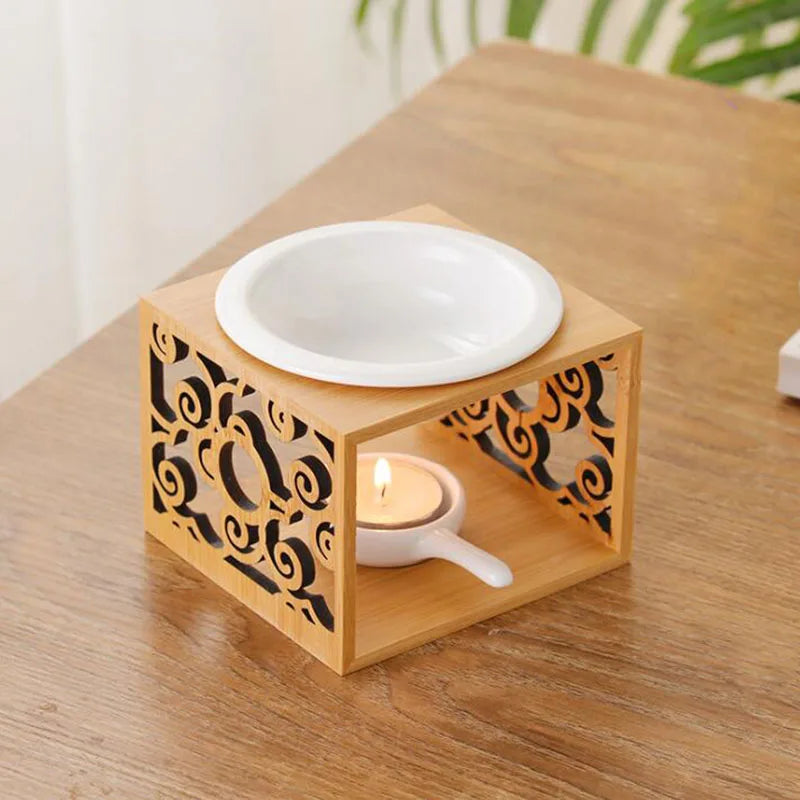 Wooden Swirl Hollow Out Essential Oil And Candle Holder OBurner