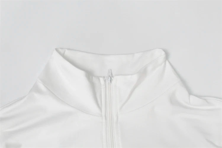 White Collar Front Zip-Up Jacket