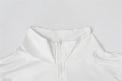 White Collar Front Zip-Up Jacket