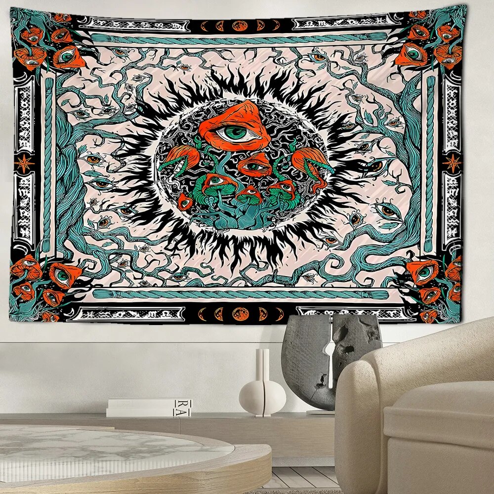 Trippy Mushroom Third Eye Tapestry