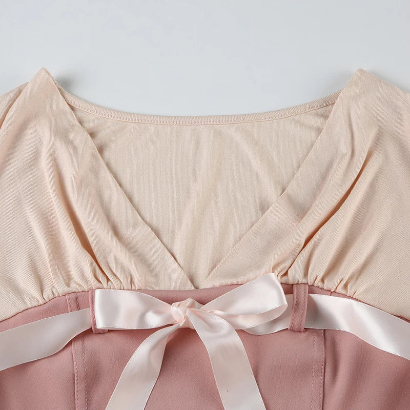 Two Toned Pink V-Cut Bow Corset Long Sleeve