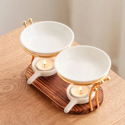 Wooden Bottom Metal Rack Double Essential Oil And Candle Holder Burner