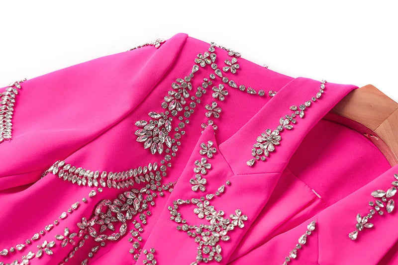 Pink Rhinestone Studded Double Breasted Blazer