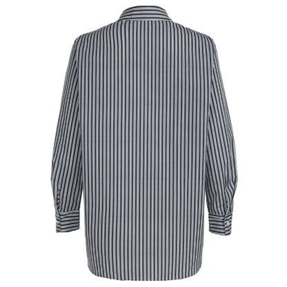 Solid Color Stripe Button Up Oversized Long Sleeve