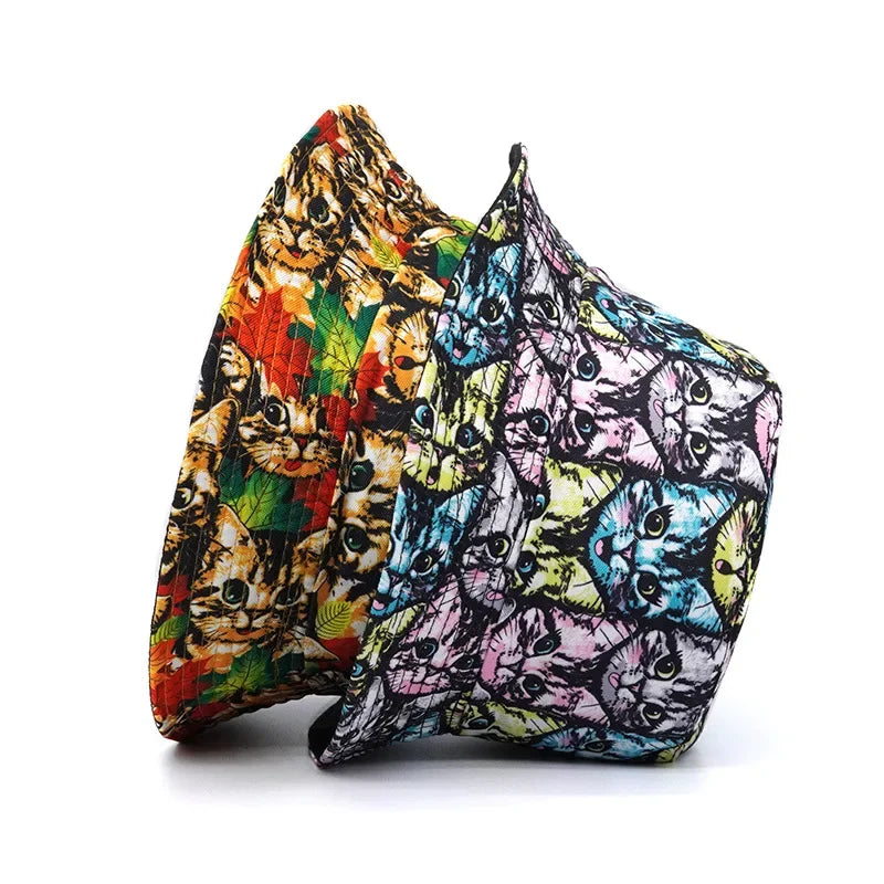 Cat Print Cotton Reversible Bucket Hat