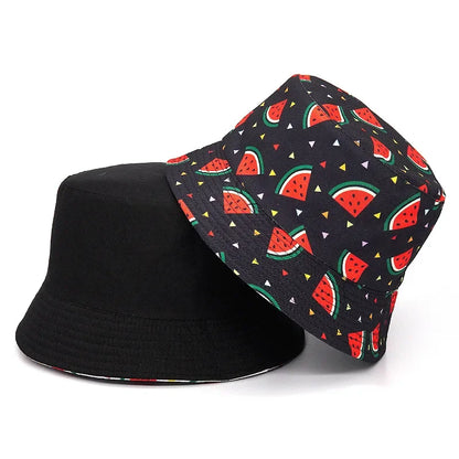 Neutral Watermelon Print Cotton Reversible Bucket Hat