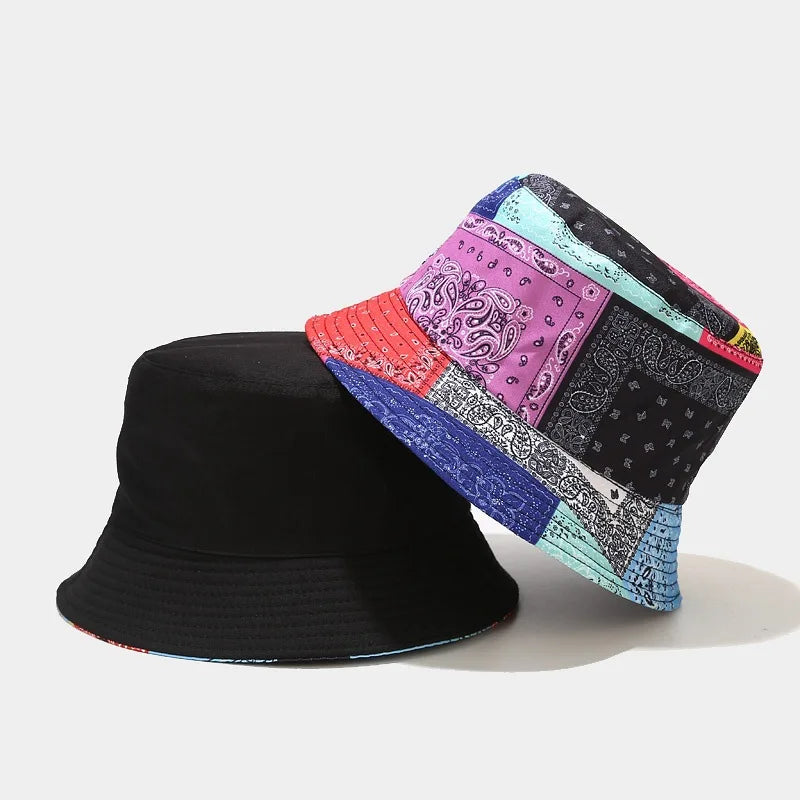 Bandana Print Patchwork Cotton Reversible Bucket Hat