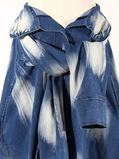 Blue Denim Jean Tie-Dye Front Tie Distressed Maxi Skirt