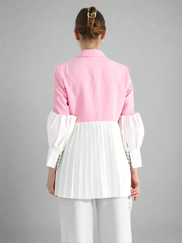 Pink White Pleated Bottom Blazer