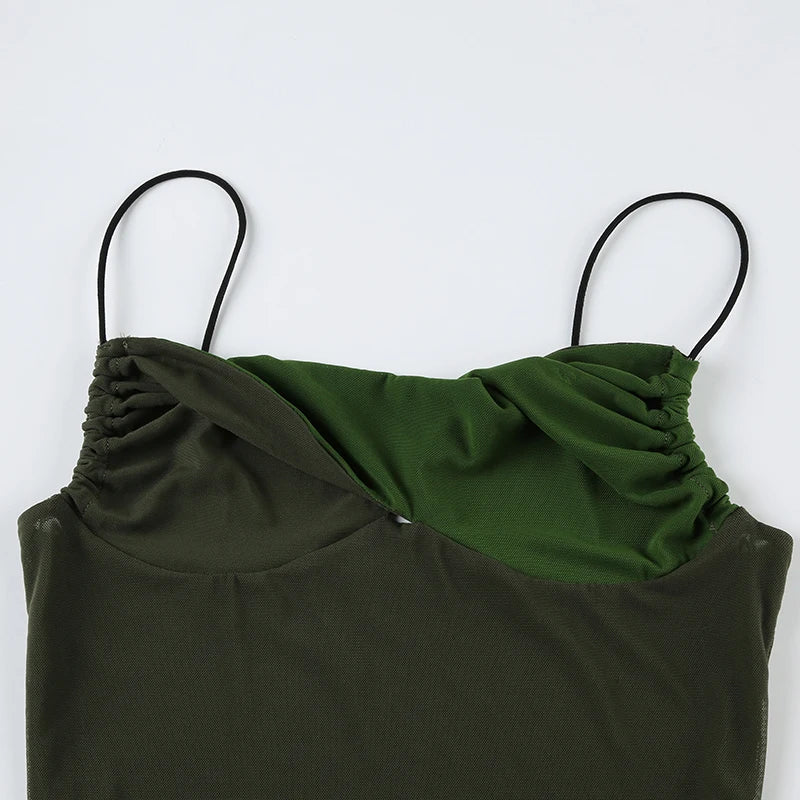 Two Toned Green Twist V-Cut Spaghetti Strap Top