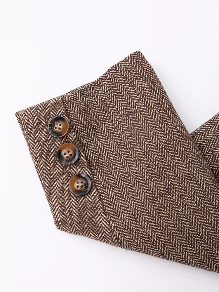 Brown Tweed 3D Flower Blazer