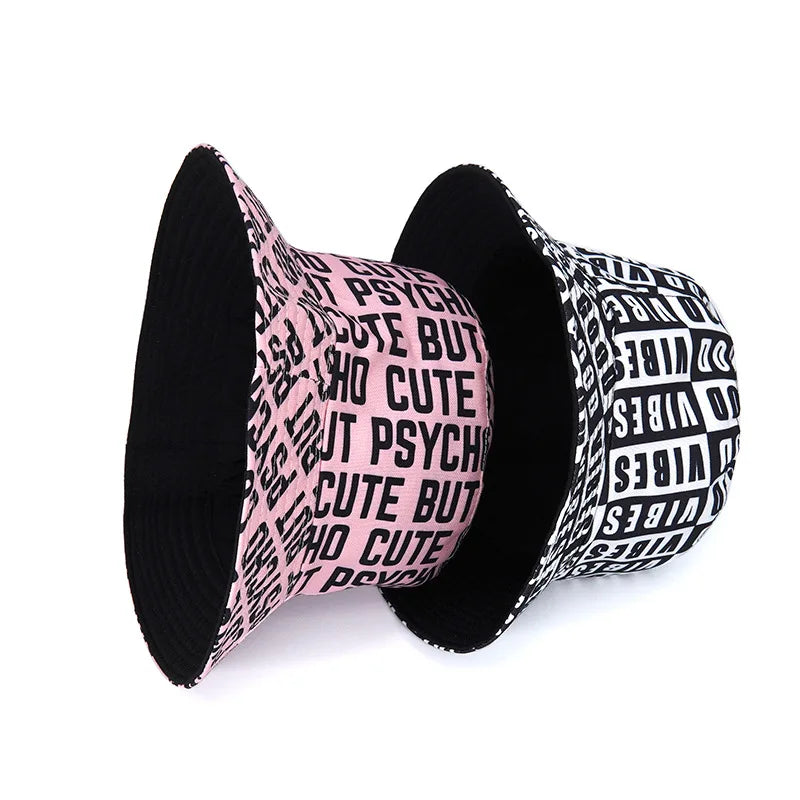 Cute But Psycho Print Cotton Reversible Bucket Hat