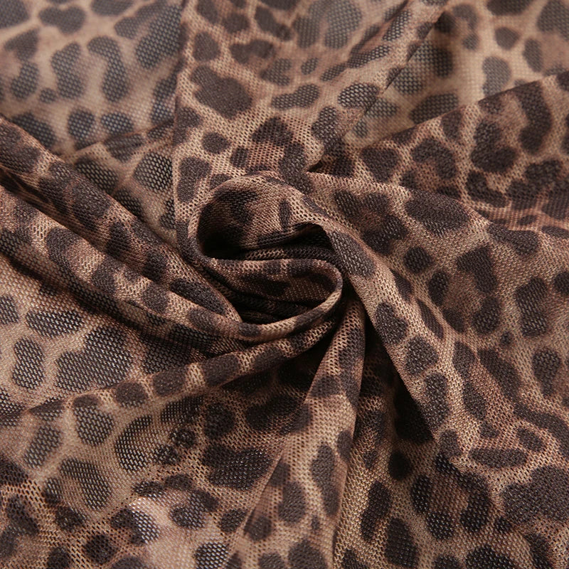 Brown Sheer Cheetah 3D Bow Lettuce Trim Short Sleeve