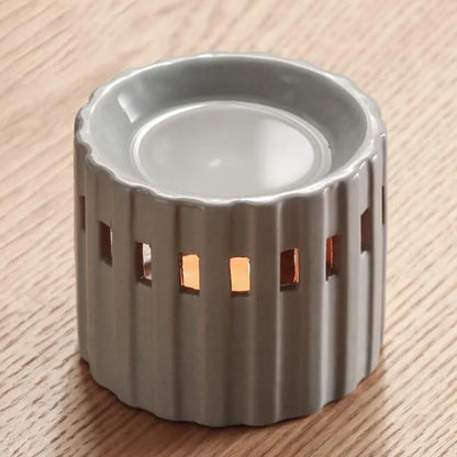 Gray Porcelain Ribbed Essential Oil Burner