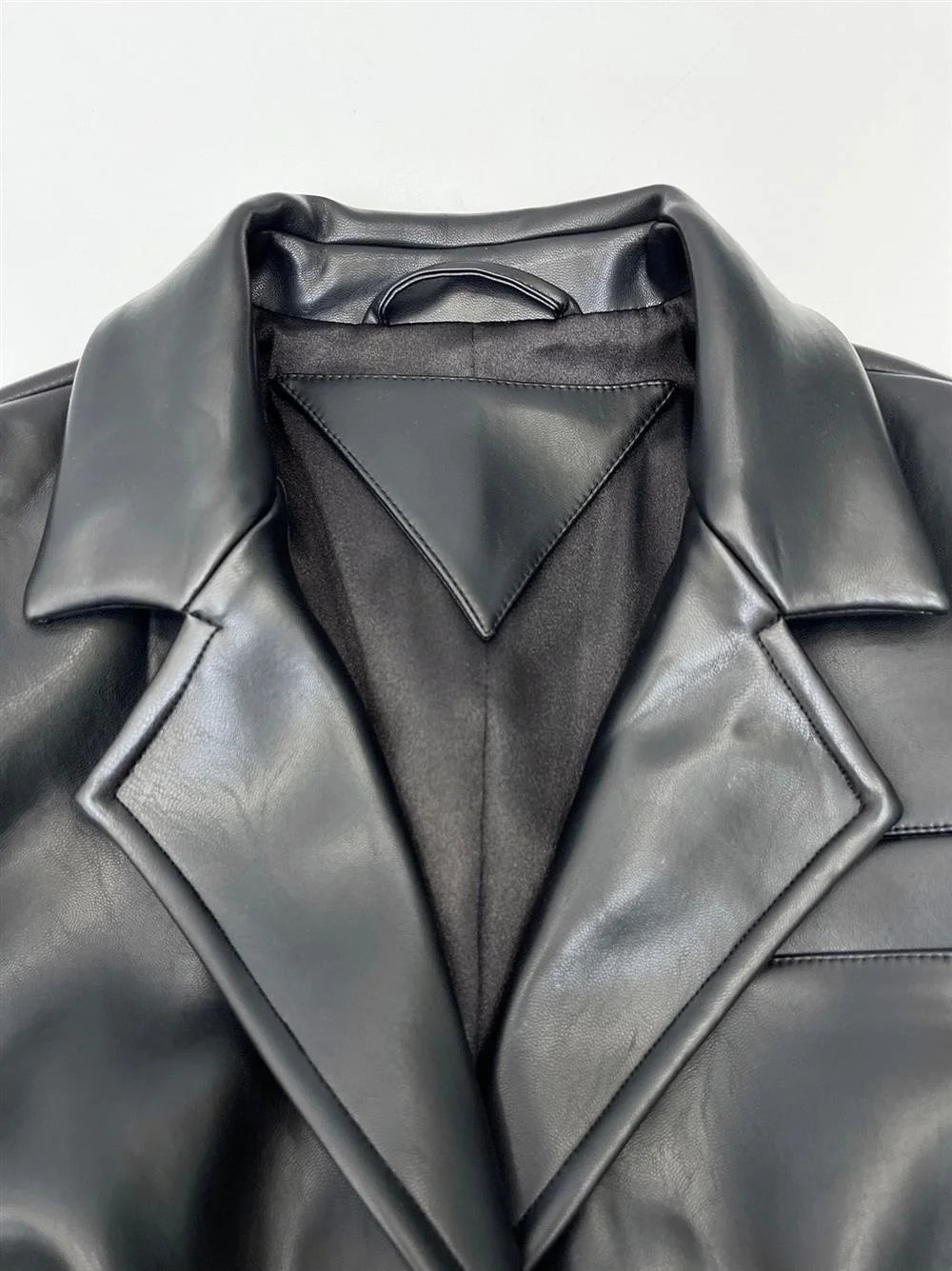 Black Leather Ruched Stomach Blazer