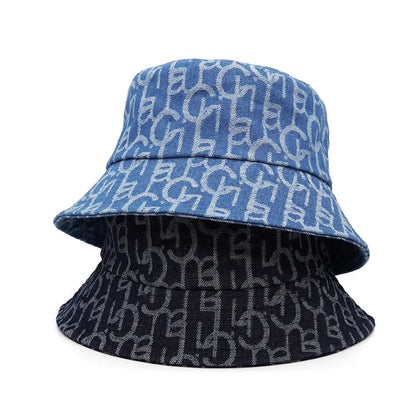 Denim Jean G Embroidery Cotton Fisherman Bucket Hat