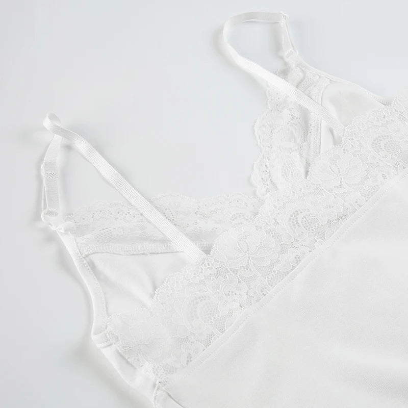 White Peek-A-Boo Lace V-Cut Spaghetti Strap Top