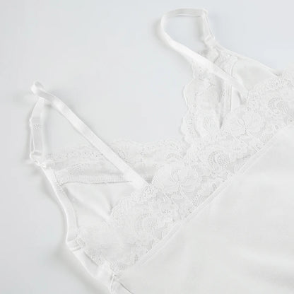 White Peek-A-Boo Lace V-Cut Spaghetti Strap Top