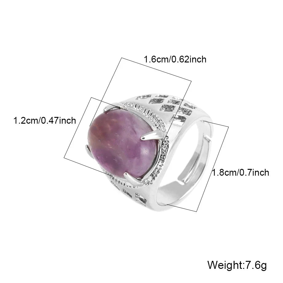 Metal Diamond Hollow Out Polished Oval Crystal Ring