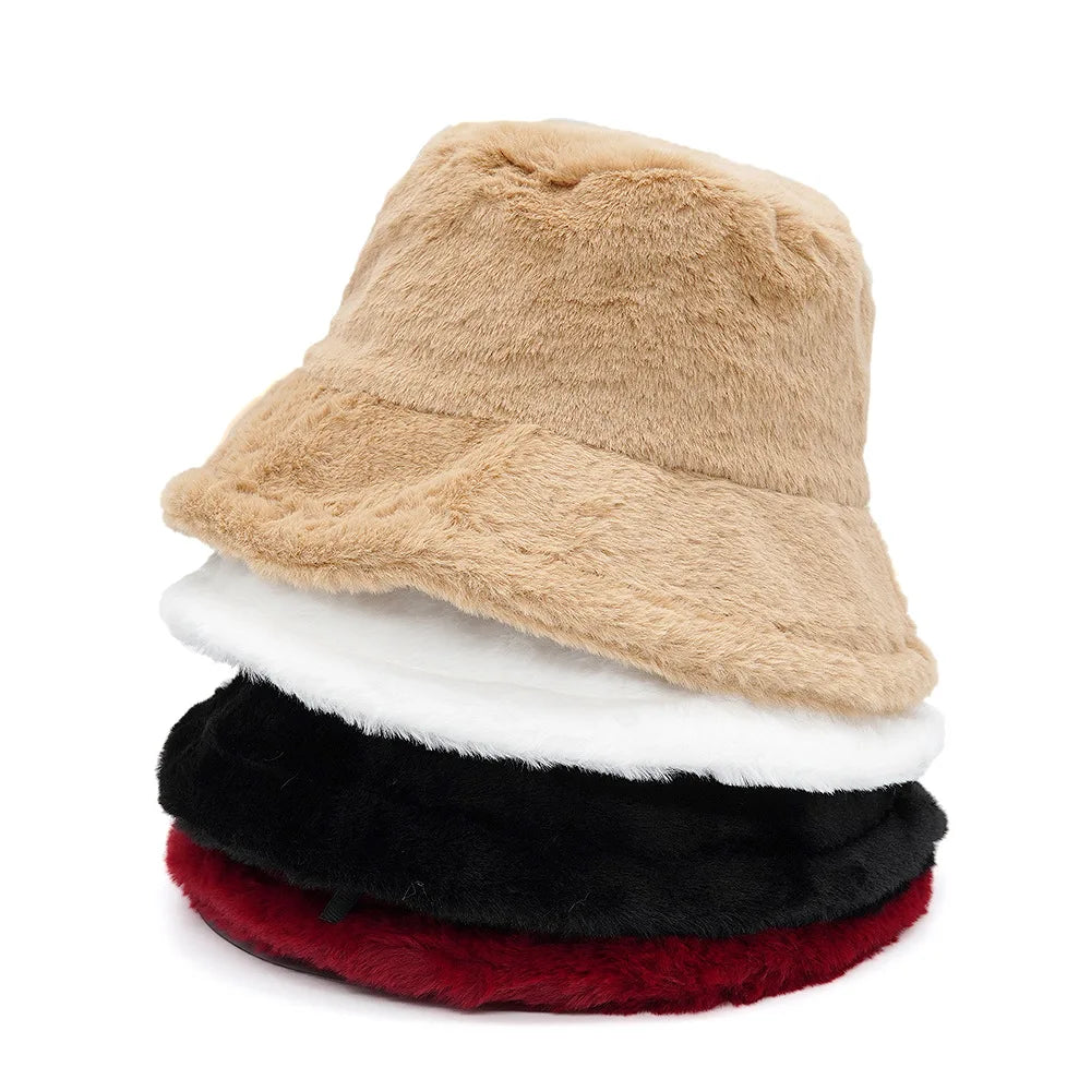 Solid Color Fur Bucket Hat