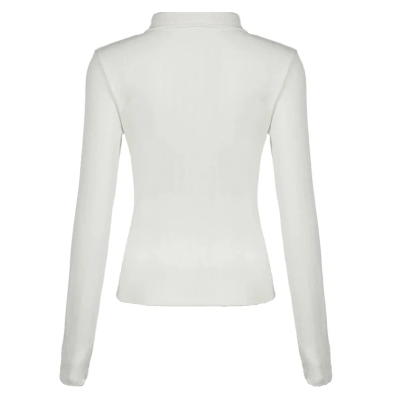 White Knit Ribbed Button Up Long Sleeve