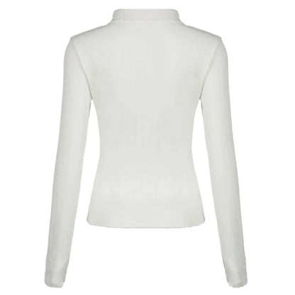 White Knit Ribbed Button Up Long Sleeve