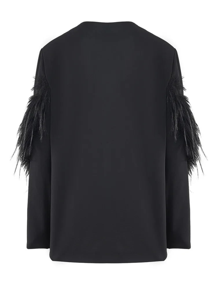 Black Feather Sleeve Blazer