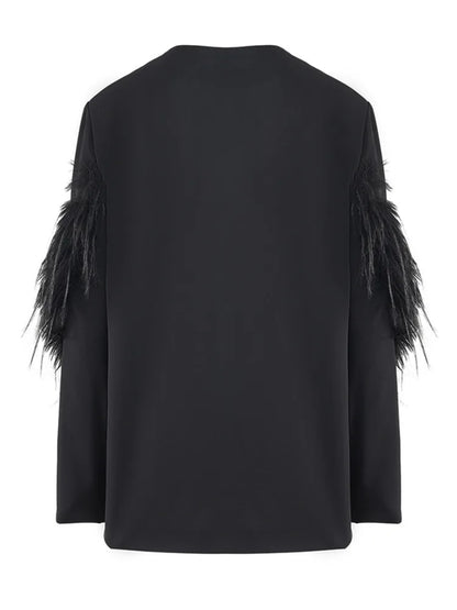 Black Feather Sleeve Blazer