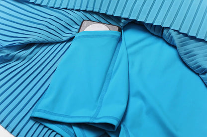 Solid Color Stretchy Collar Zip-Up Jacket And Pleated Mini Skirt Set