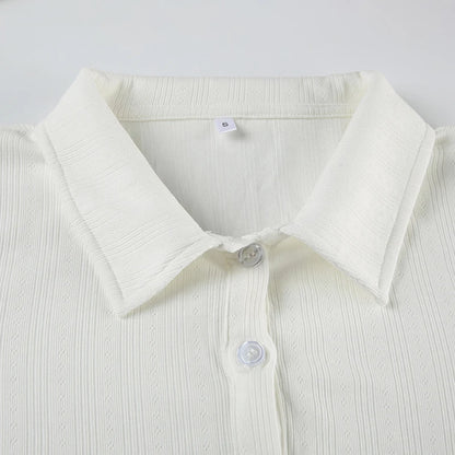 White Knit Ribbed Button Up Long Sleeve