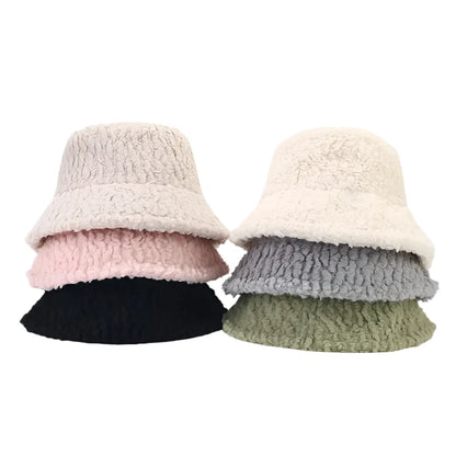 Soft Solid Color Fur Ribbed Bucket Hat