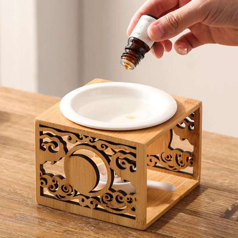 Bamboo Moon And Clouds Essential Oil And Candle Holder Burner